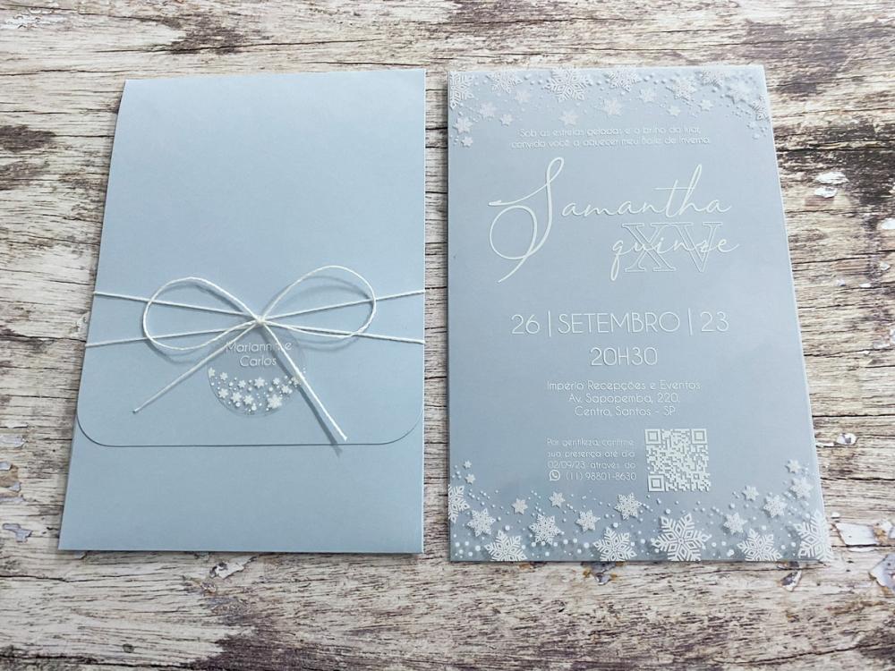 Convite 15 Anos Transparente Flocos de Neve