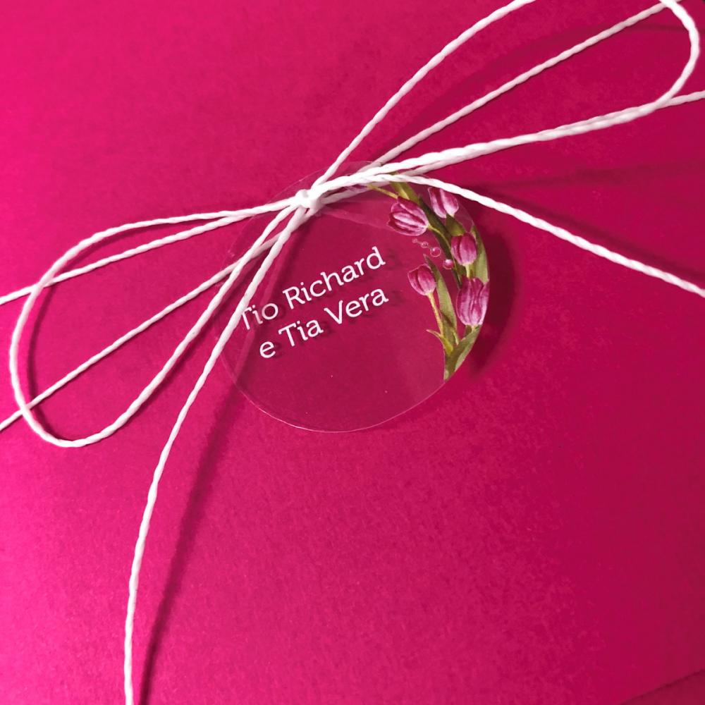 Convite Transparente 15 Anos Tulipas Envelope Pink Fucsia