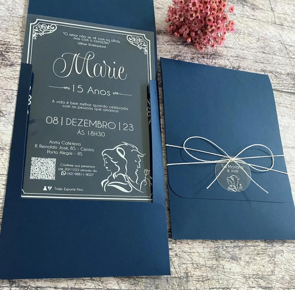 Convite 15 Anos Transparente a Bela e a Fera