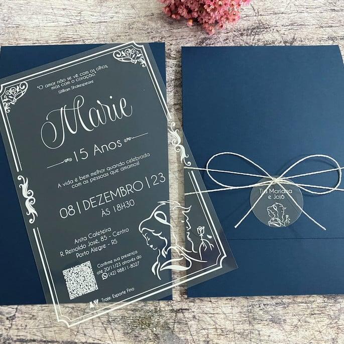 Convite 15 Anos Transparente a Bela e a Fera