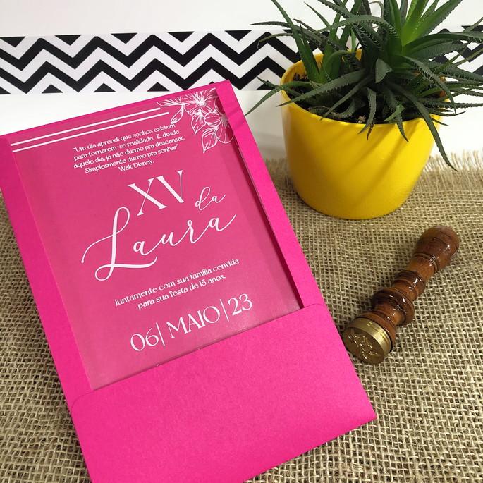 Convite 15 Anos Transparente Branco e Pink