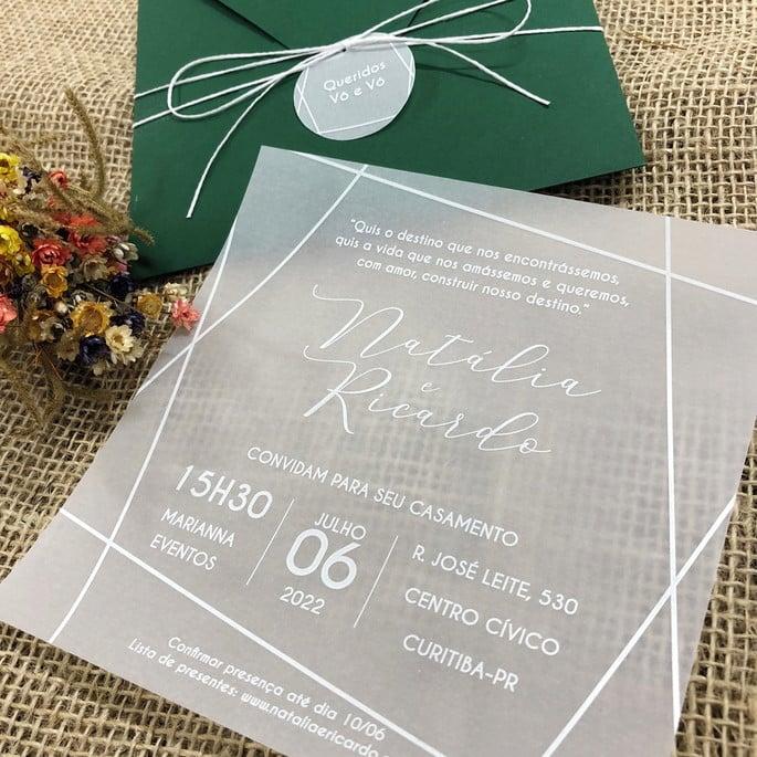 Convite Geométrico Vegetal em Branco