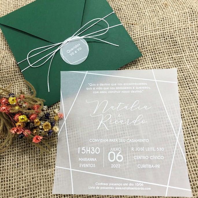 Convite Geométrico Vegetal em Branco