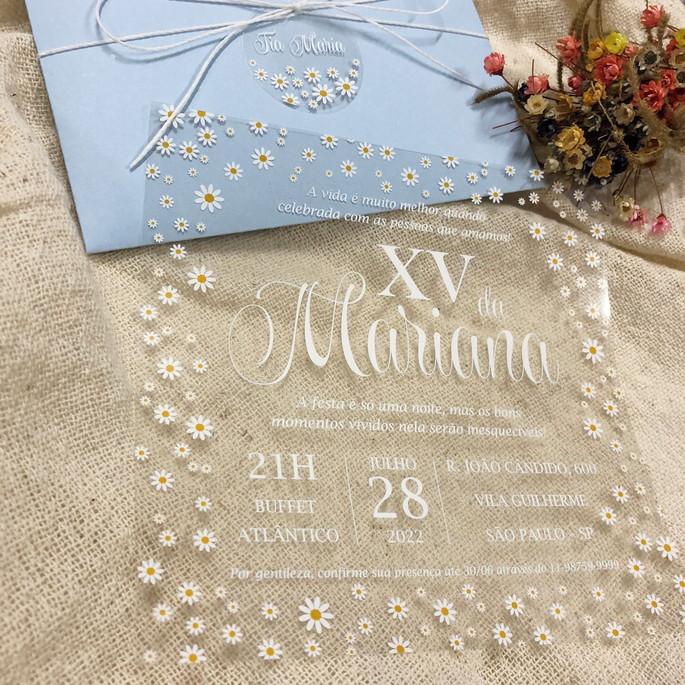 Convite Transparente Margaridas Envelope Serenity