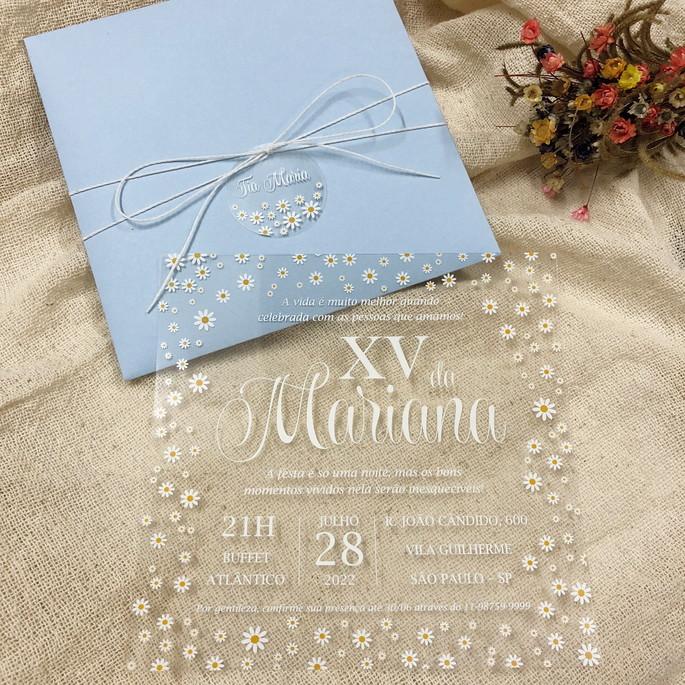 Convite Transparente Margaridas Envelope Serenity