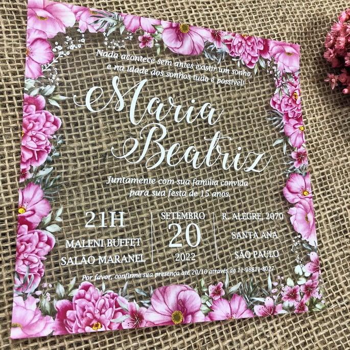 Convite Transparente 15 Anos Primavera Envelope Rosa