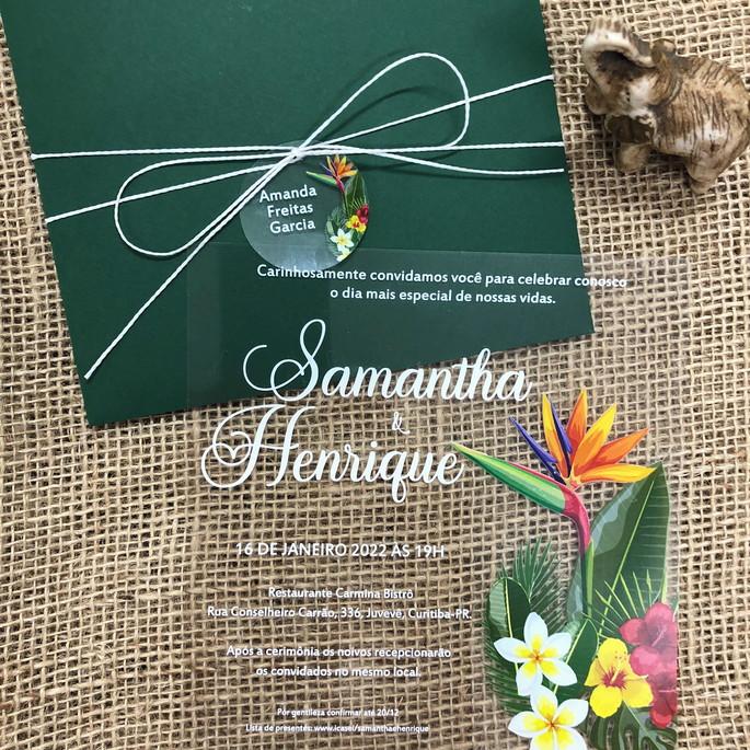 Convite Transparente Tropical Envelope Verde