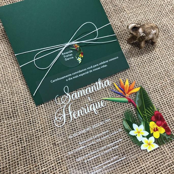 Convite Transparente Tropical Envelope Verde