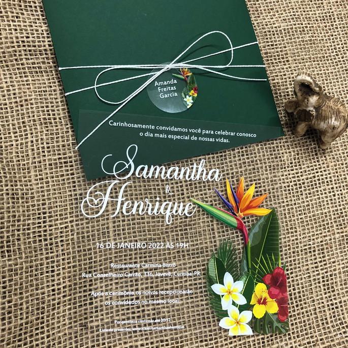 Convite Transparente Tropical Envelope Verde