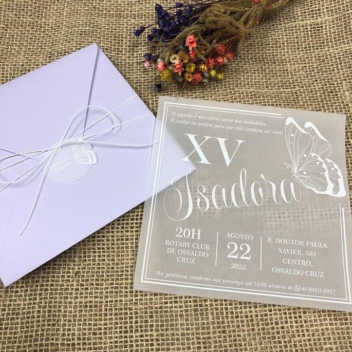 Convite 15 Anos Lilás com Vegetal em Branco