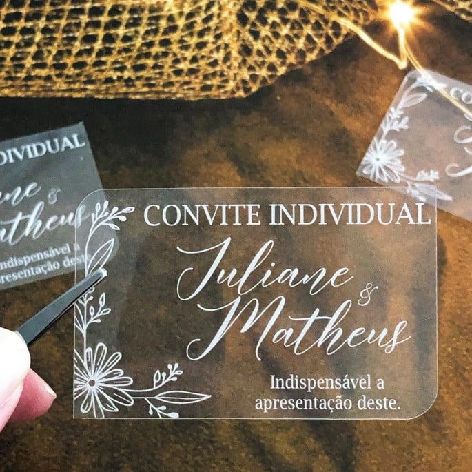 Convites Individuais Transparentes Impressão Branca - 50 un