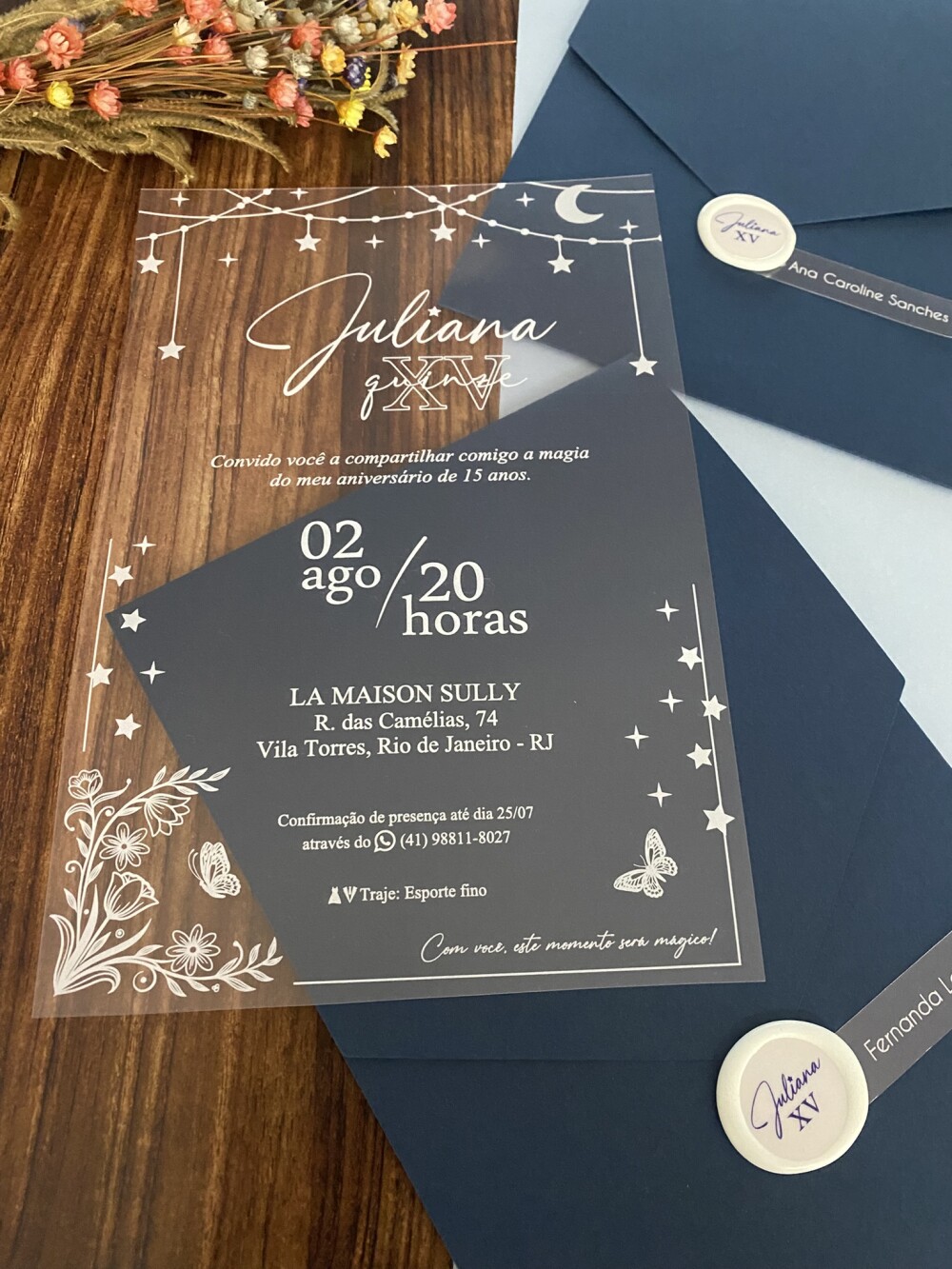 Convite Transparente 15 Anos A Magia das Estrelas