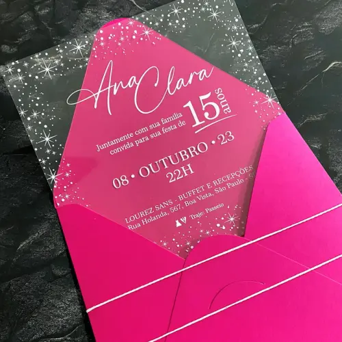 Convite 15 Anos Transparente Brilho das Estrelas