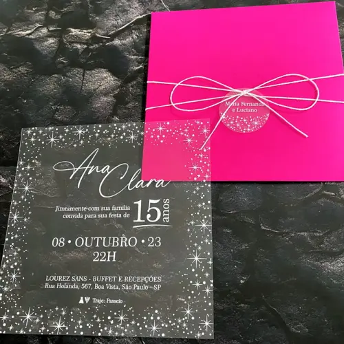 Convite 15 Anos Transparente Brilho das Estrelas
