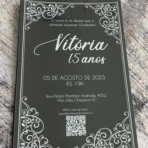 Convite 15 Anos Transparente Arabesco Envelope Preto