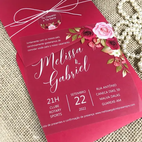 Convite Transparente Marsala com Rosas