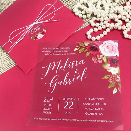 Convite Transparente Marsala com Rosas