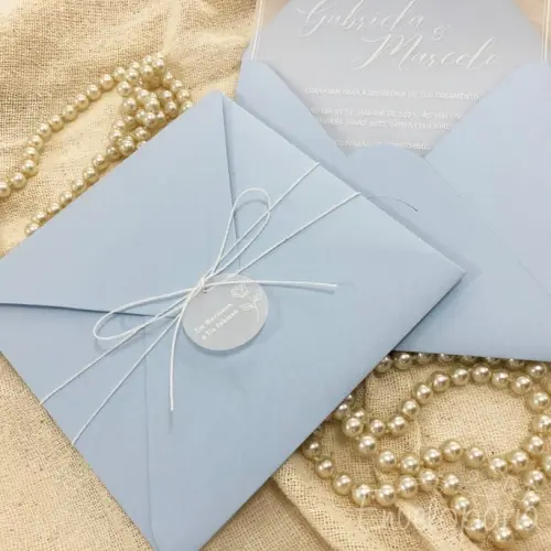 Convite de Casamento Azul Serenity com Vegetal em