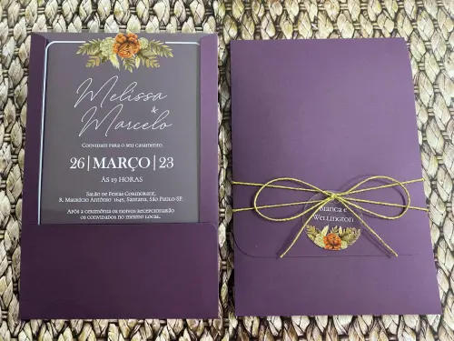 Convite Transparente Flores Terracota Envelope Vinho