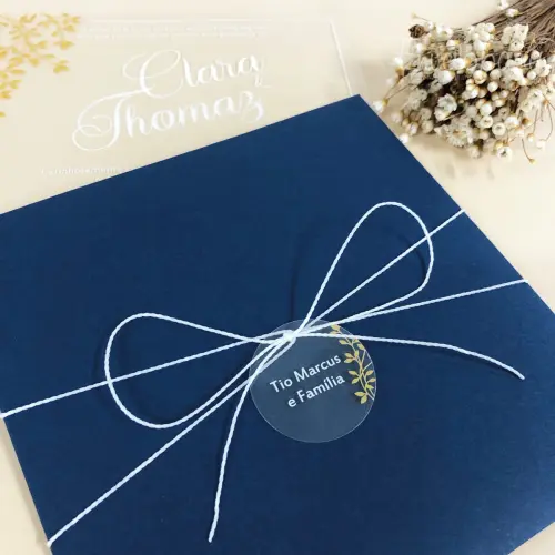 Convite Transparente Branco, Dourado e Azul - Golden Night