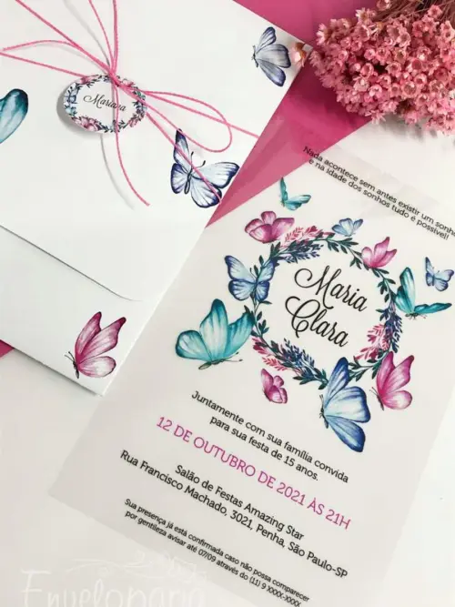 Convite 15 Anos Transparente Borboletas
