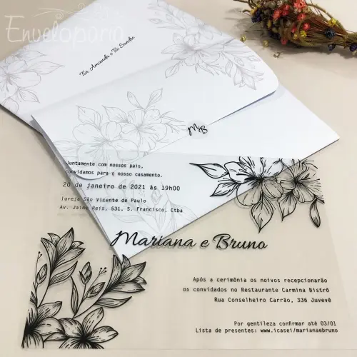 Convite Casamento Transparente com Envelope Personalizado