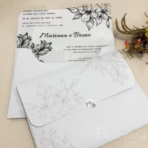 Convite Casamento Transparente com Envelope Personalizado