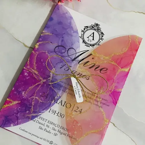 Convite 15 Anos Tie-Dye Luva Transparente