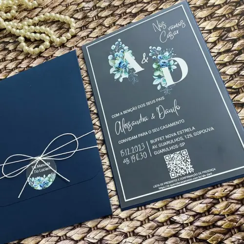 Convite Casamento Transparente Flor Azul
