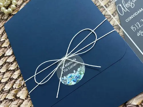 Convite Casamento Transparente Flor Azul