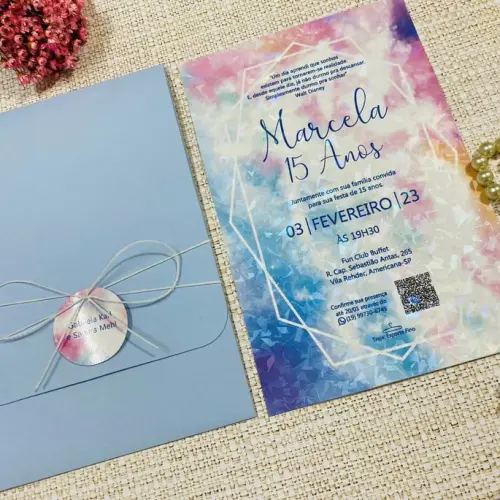 Convite 15 Anos Aquarela Holográfico