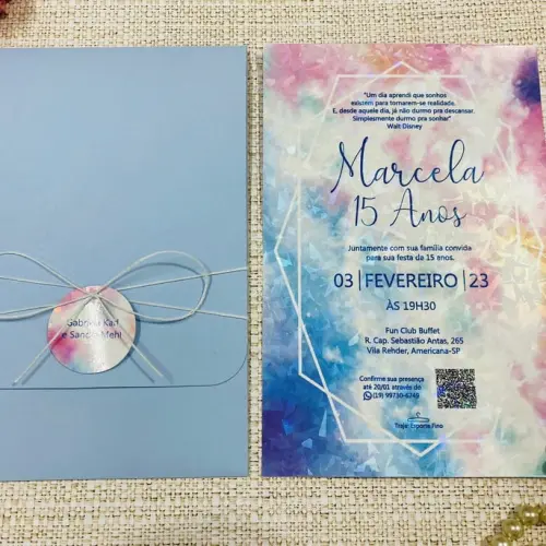 Convite 15 Anos Aquarela Holográfico