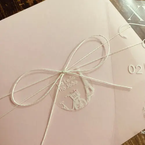 Convite Transparente 15 Anos Paris Envelope Rosa