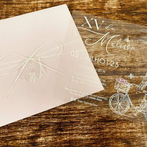 Convite Transparente 15 Anos Paris Envelope Rosa