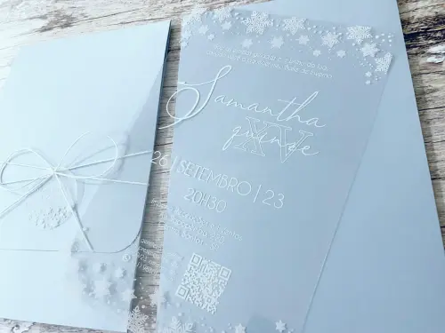 Convite 15 Anos Transparente Flocos de Neve