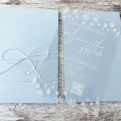 Convite 15 Anos Transparente Flocos de Neve