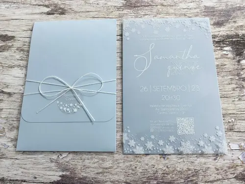 Convite 15 Anos Transparente Flocos de Neve