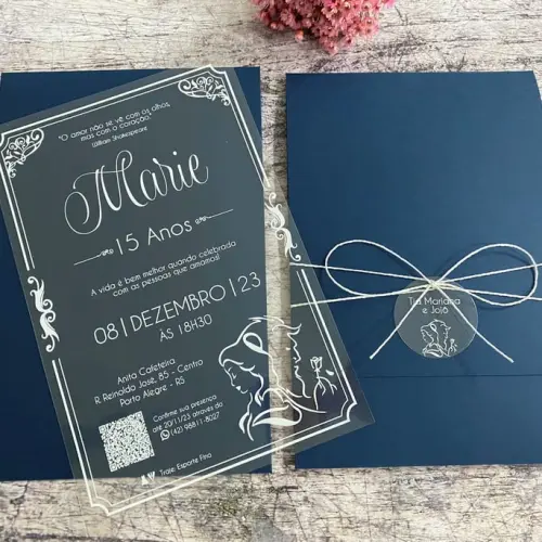 Convite 15 Anos Transparente a Bela e a Fera