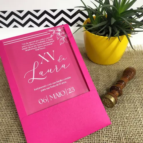 Convite 15 Anos Transparente Branco e Pink