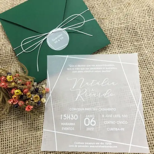 Convite Geométrico Vegetal em Branco