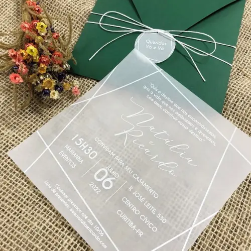 Convite Geométrico Vegetal em Branco