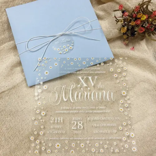 Convite Transparente Margaridas Envelope Serenity