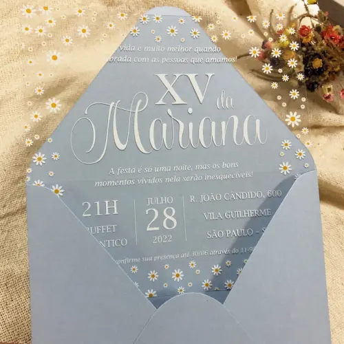 Convite Transparente Margaridas Envelope Serenity