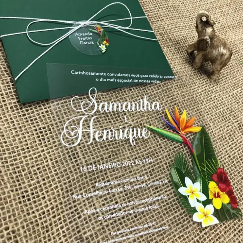 Convite Transparente Tropical Envelope Verde