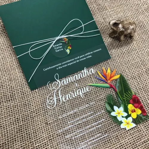 Convite Transparente Tropical Envelope Verde