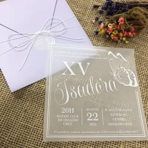 Convite 15 Anos Lilás com Vegetal em Branco