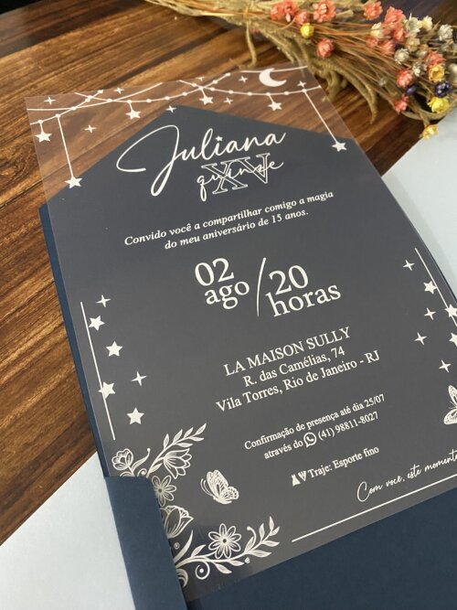 Convite Transparente 15 Anos A Magia das Estrelas