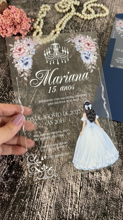 Convite Transparente 15 Anos Princesa no Castelo