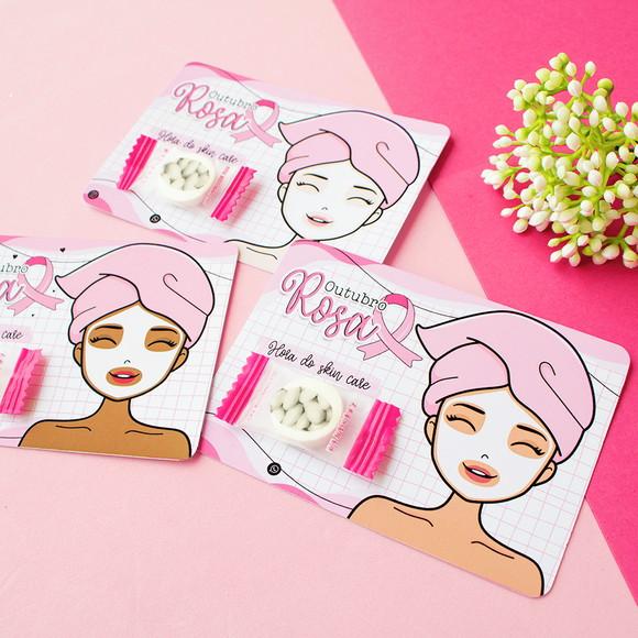 20 Card com Máscara Facial Comprimido Outubro Rosa