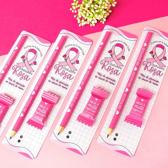 25 Cards com Lápis e Bala Outubro Rosa